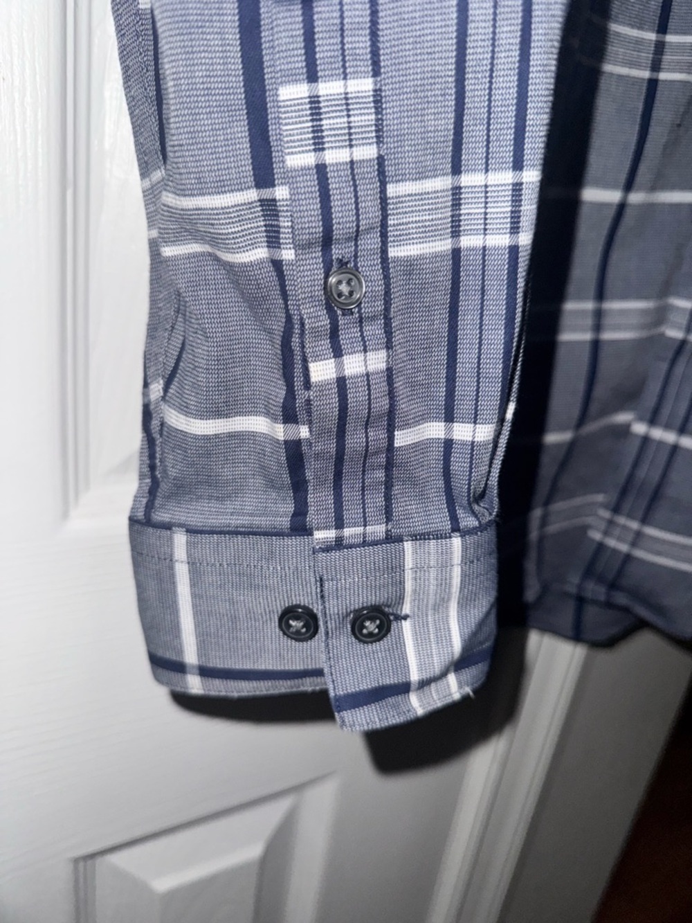 Apt. 9 Premier Flex Slim Fit Dress Shirt Mens 15.5 34/35 Gray Navy Plaid Stretch - Picture 7 of 10